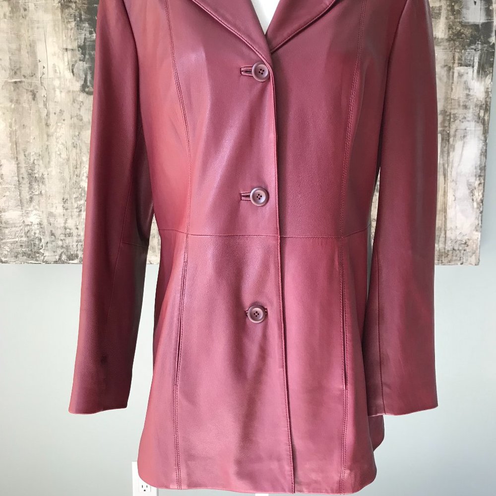 Valerie Stevens Lambskin Coat Burgundy